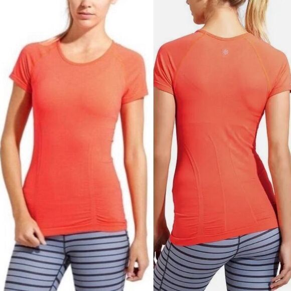 Athleta Fastest Track Ember Neon Orange Short Sleeve Athletic Top M - Picture 1 of 6